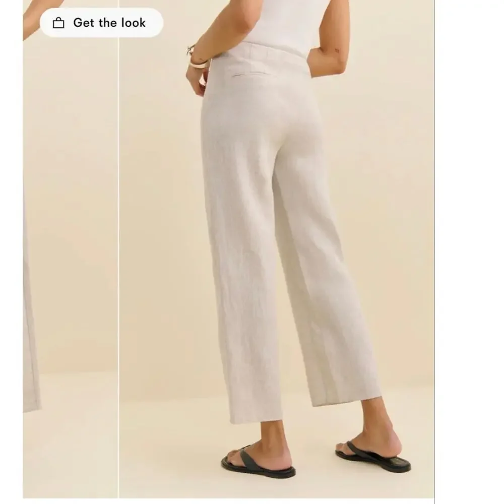 Reformation Joni Linen Black and White Cropped High Rise Wide Leg Pant 10